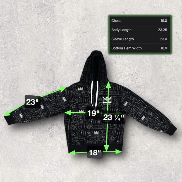 ★ Jean-Michel Basquiat All Over Print Black & White Graphic Hoodie ★ - Picture 5 of 7